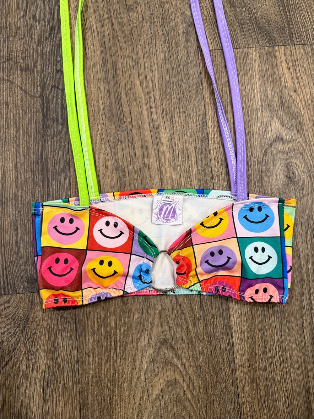 rainbow smiley o-ring bandeau top – handmade 111 the label mystique apparel